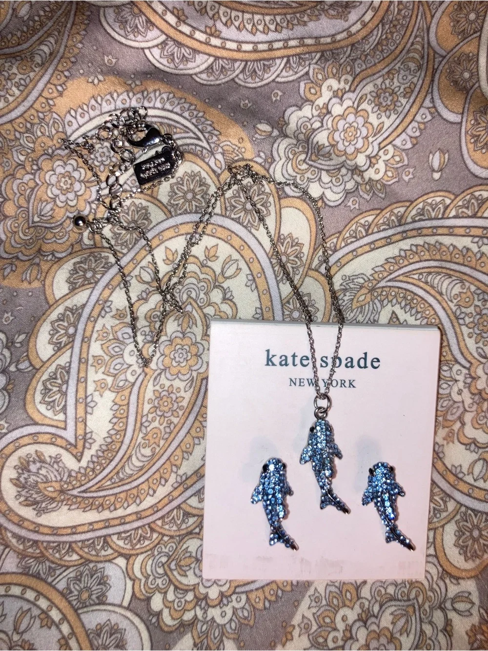 kate spade Blue Crystal Fish Necklace and Stud Earrings - Picture 3 of 3